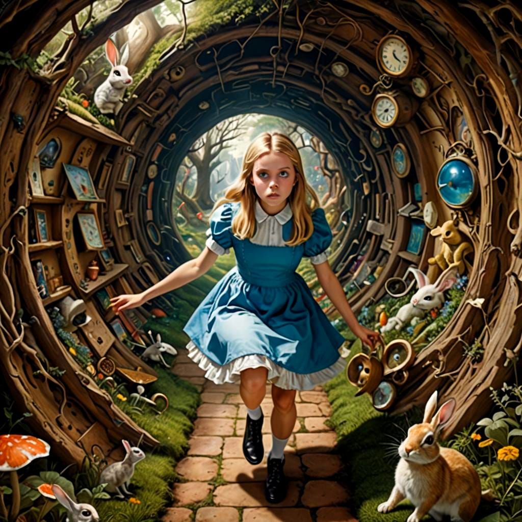 Alice Embarks on a Fantastical Descent into Wonderland