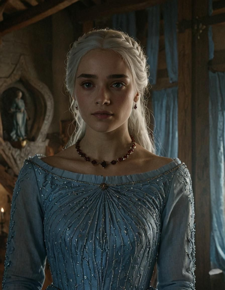 Medieval Princess in Luxurious Royal Bedroom in Game of Thro...