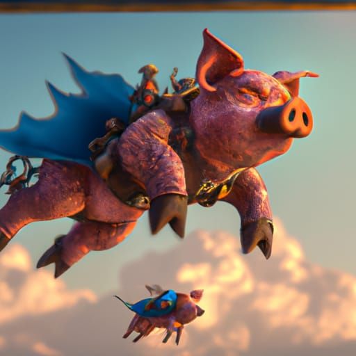 Surreal Pigs Soar in Vibrant Sky
