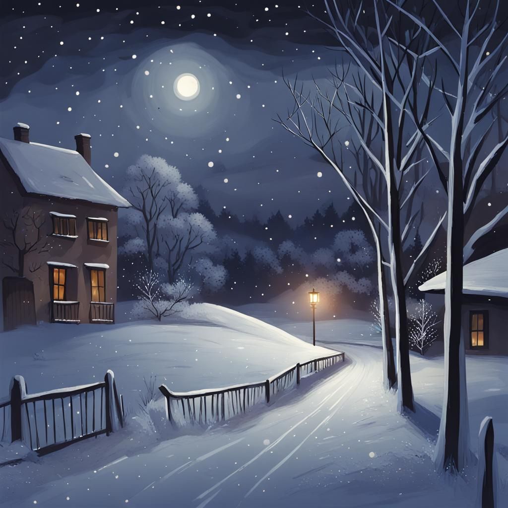 Frozen Landscape Under Starry Winter Skies