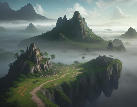 Fantastical Island Landscape in Whimsical Colors