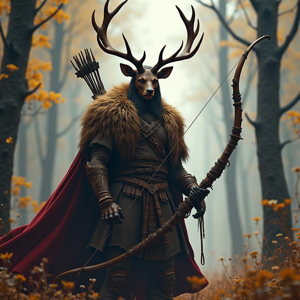 Dark Fantasy Archer in Deer Pelt Attire, a Masterpiece in Cy...