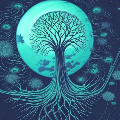 Ethereal Tree of Life Illuminated by Moonlight