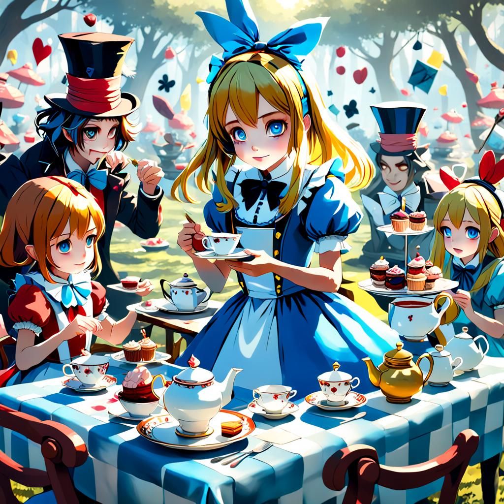 Whimsical Mad Tea Party in Anime Style
