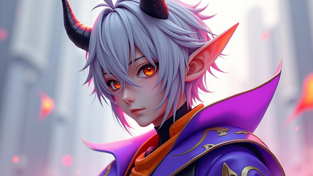 Spectral Wight Devil in Vibrant Purple and Orange Attire