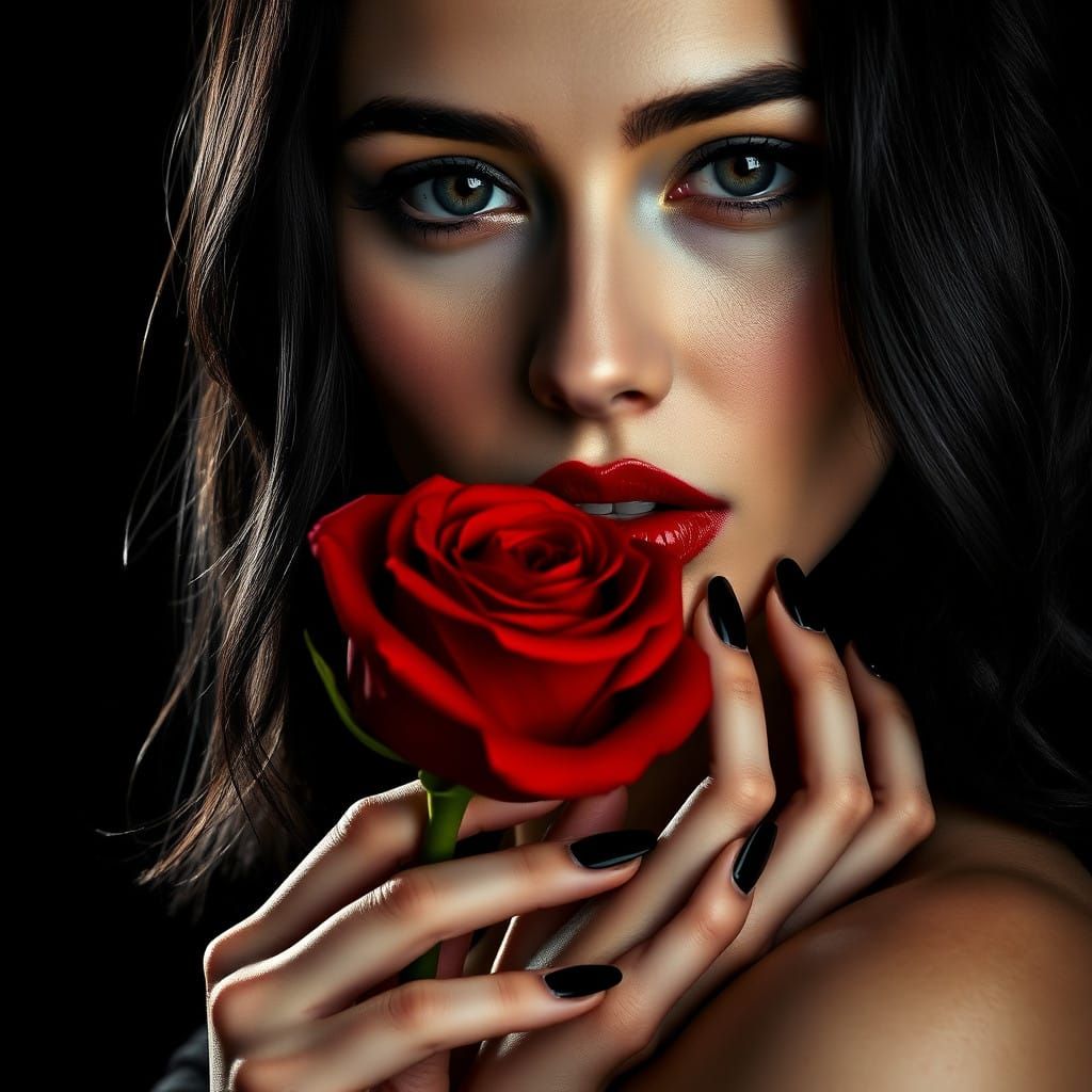 Noir-Inspired Beauty with Crimson Rose