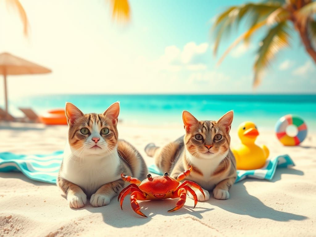 Cats on a Sunny Beach in Documentary Style