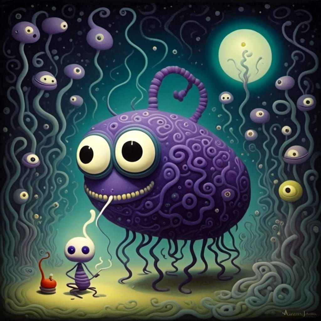 Surreal Alien Landscape at Dusk as Impasto Painting