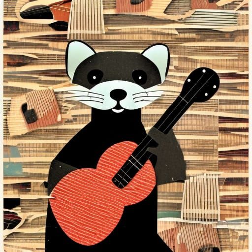 Ferret Rockstar in Vintage Collage Style