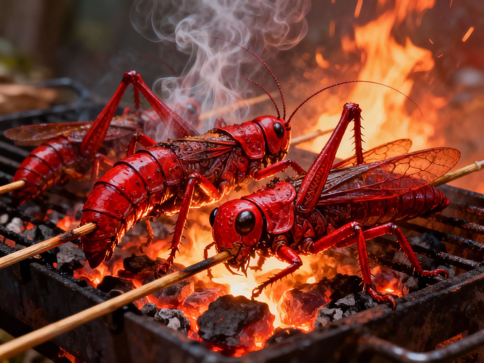 Alien Insects Grilling on BBQ in Fantasy Style