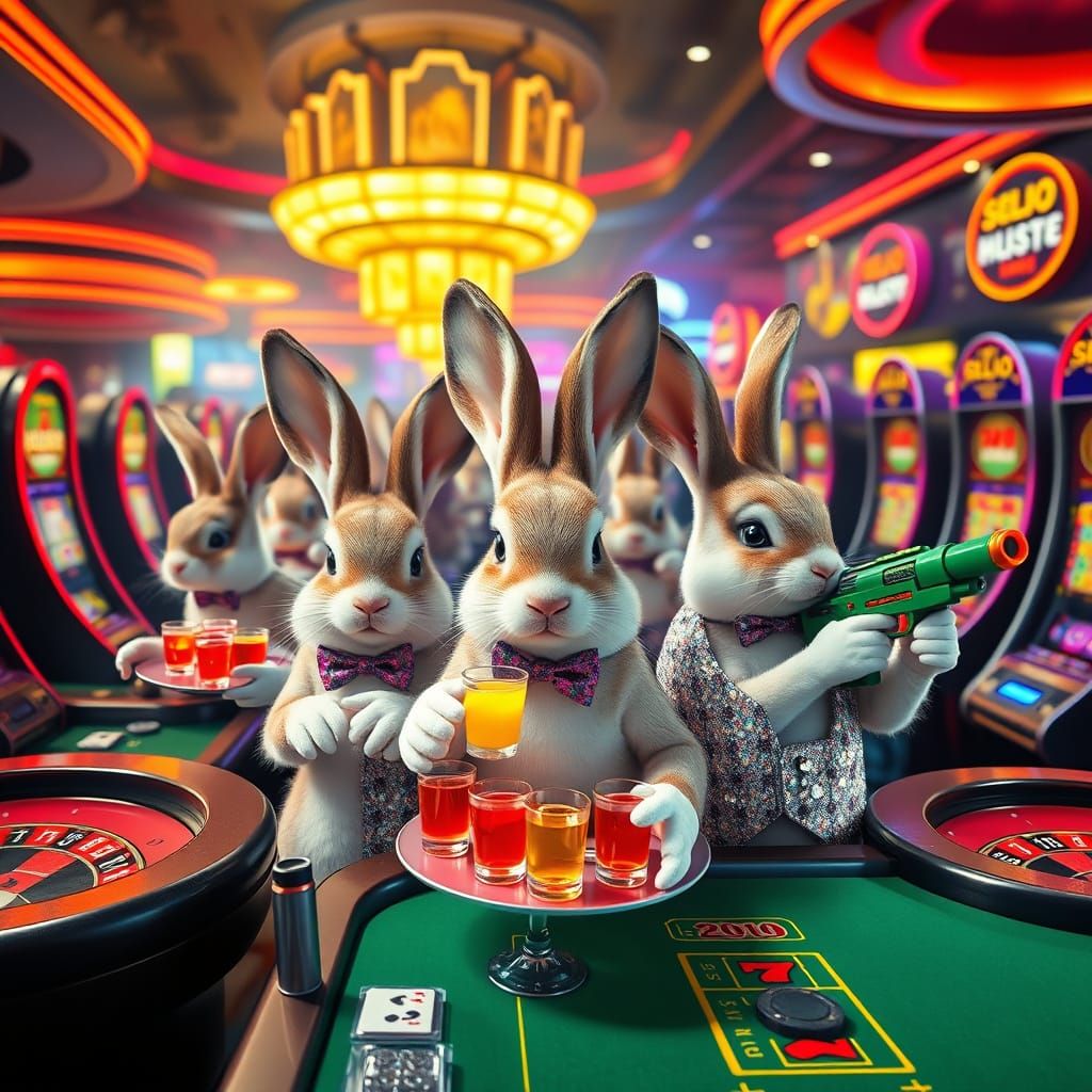 Glamorous Casino Bunnies in Vibrant Happy Hour Scene
