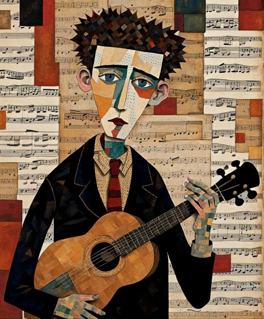 Moody Folk Art Collage in Dark, Deep Colors