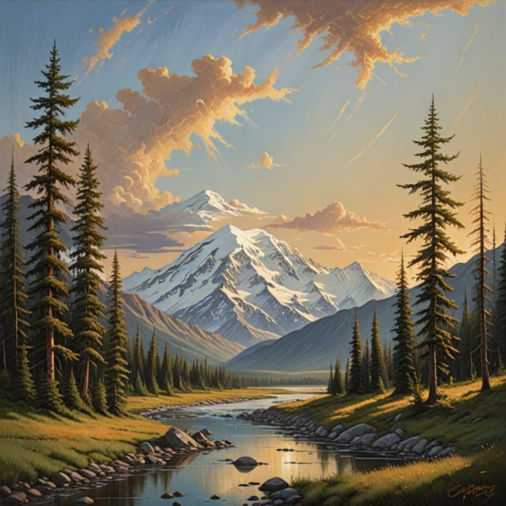 Majestic Mount McKinley Landscape in Traditional Realism Sty...