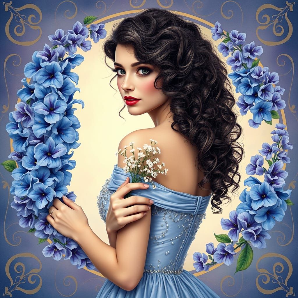 Ethereal Portrait of a Woman in a Whimsical Floral Frame