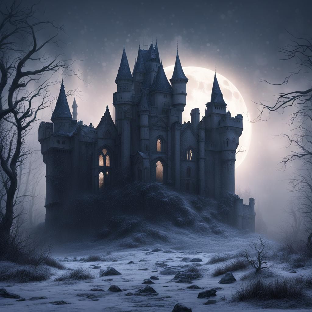 Surreal Gothic Castle at Nighttime