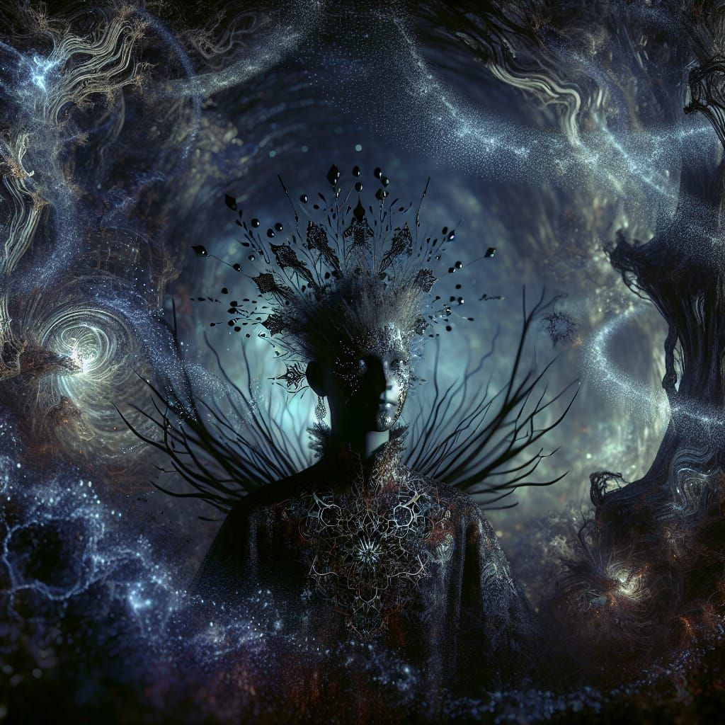 A Disney Pixar style 3D Unseelie dark Fae with shadow powers and affinities. The Fae has a mystical, ethereal appearance...