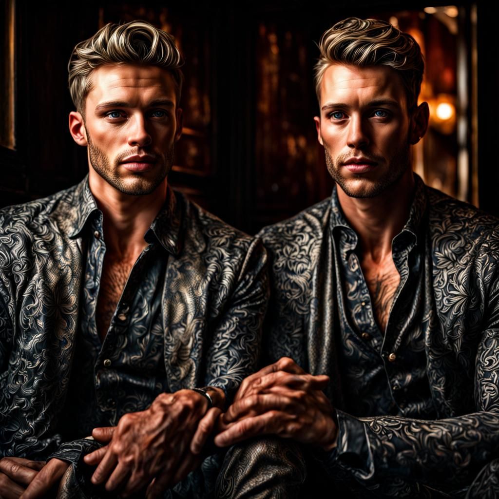 Dramatic Portrait of Gay Men in Hyperrealistic Style