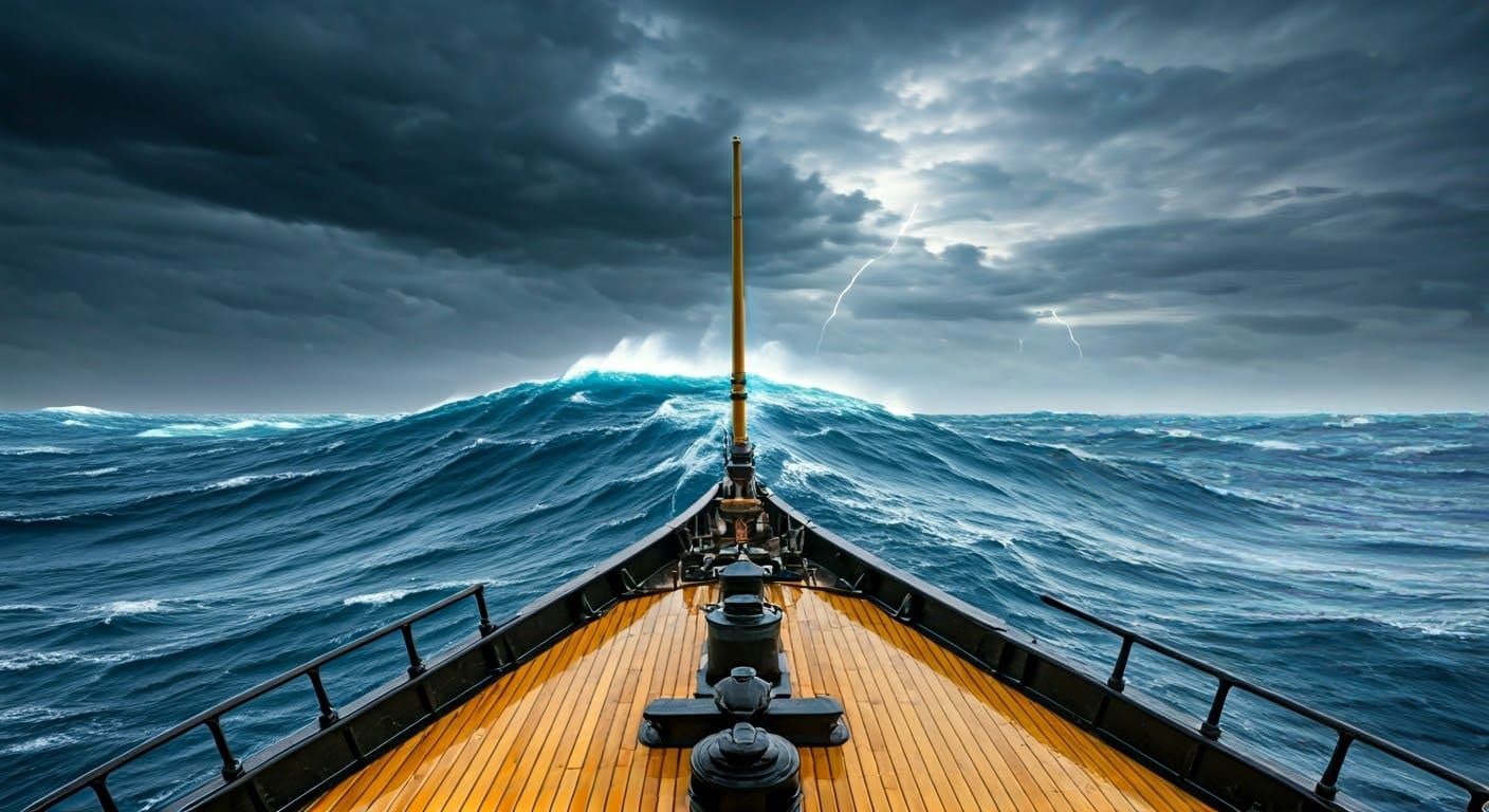 Majestic Clipper Ship Battles Turbulent Stormy Sea