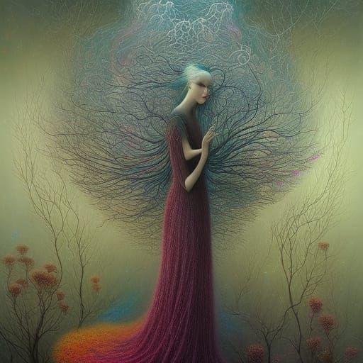 Ethereal Wraiths Dance Amidst Mycelium Vines in Whimsical Fo...