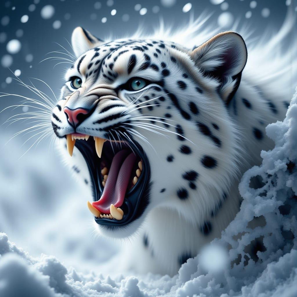 Snow Leopard Defies the Blizzard in Hyperrealistic Splendor