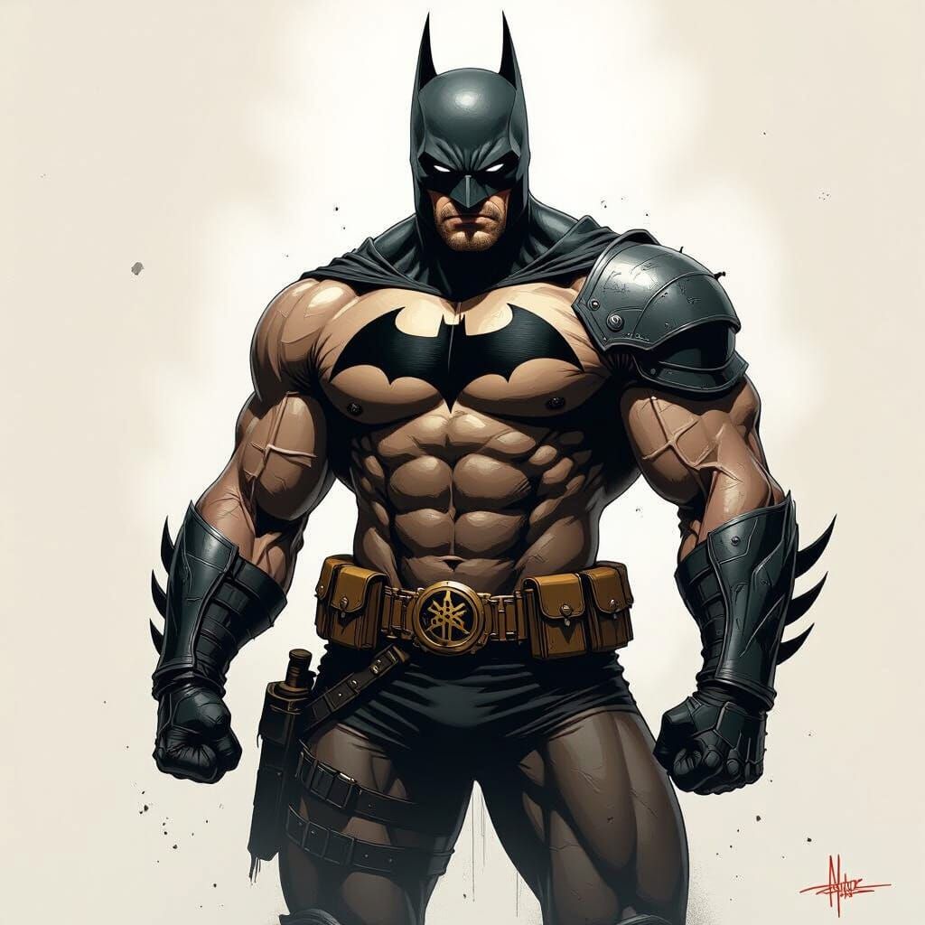 Batman-Inspired Warrior with Yamaha Logo, Comic Book Art