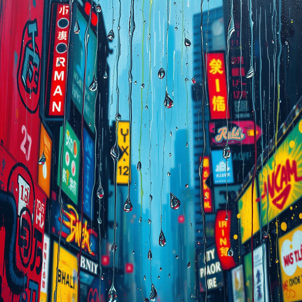 Rainy City Dreams in Vibrant Graffiti Art