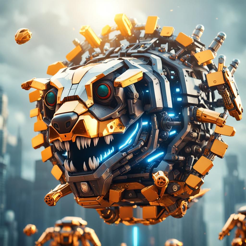 Grim Futuristic Canine Stands Over Polished Metal Ground