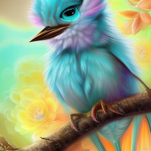 turquoise fluffy bird