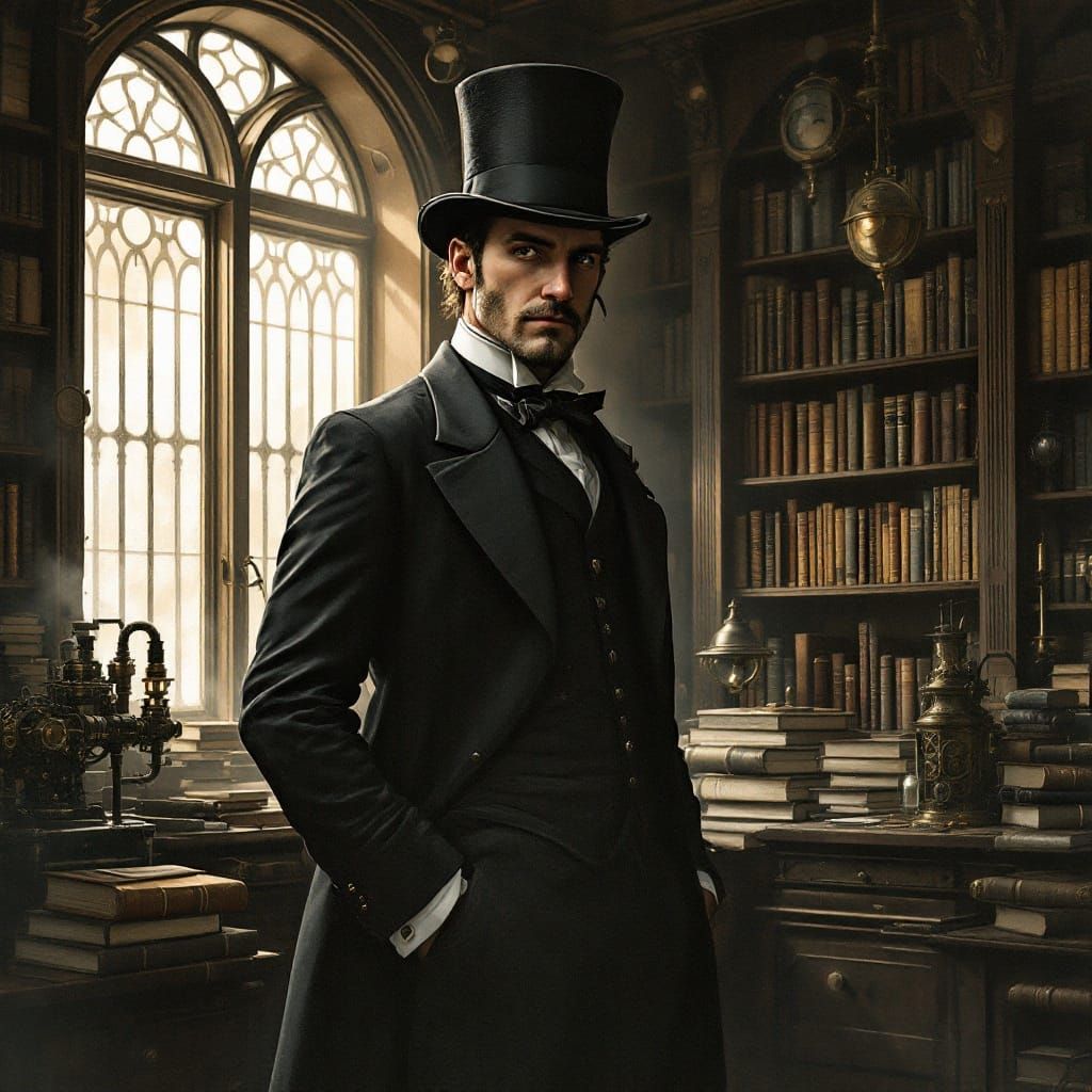 Elegant Gentleman in Victorian Study