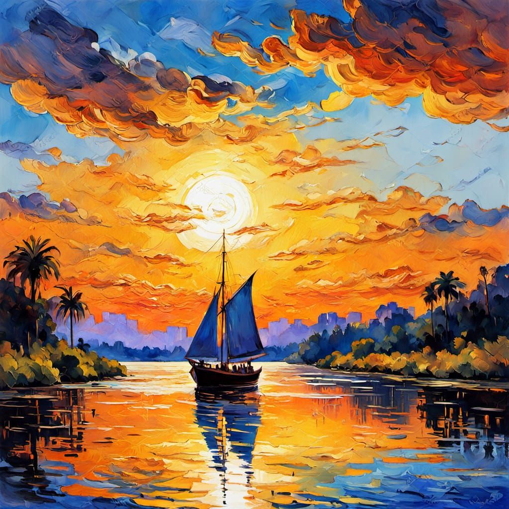 Epic Antique Ship Cruises Down the Nile in Warm Golden Light