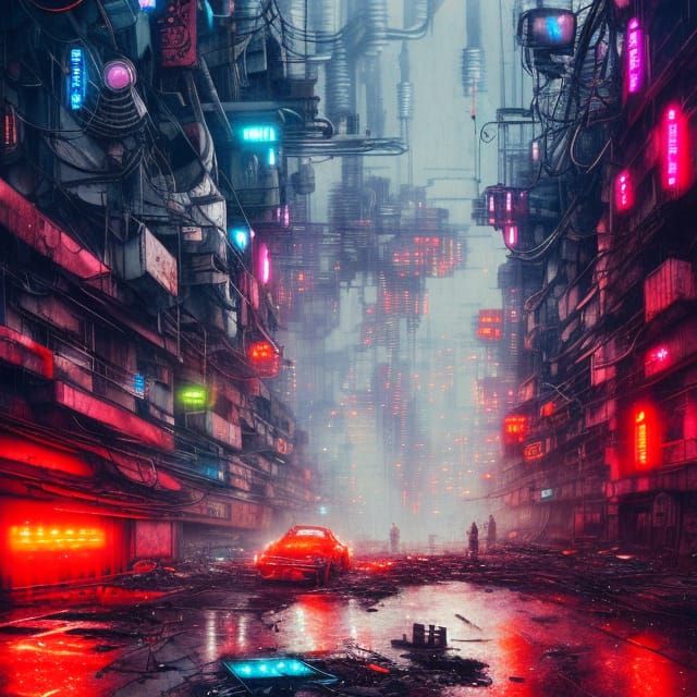 Cyberpunk Junkyard Metropolis at Dusk
