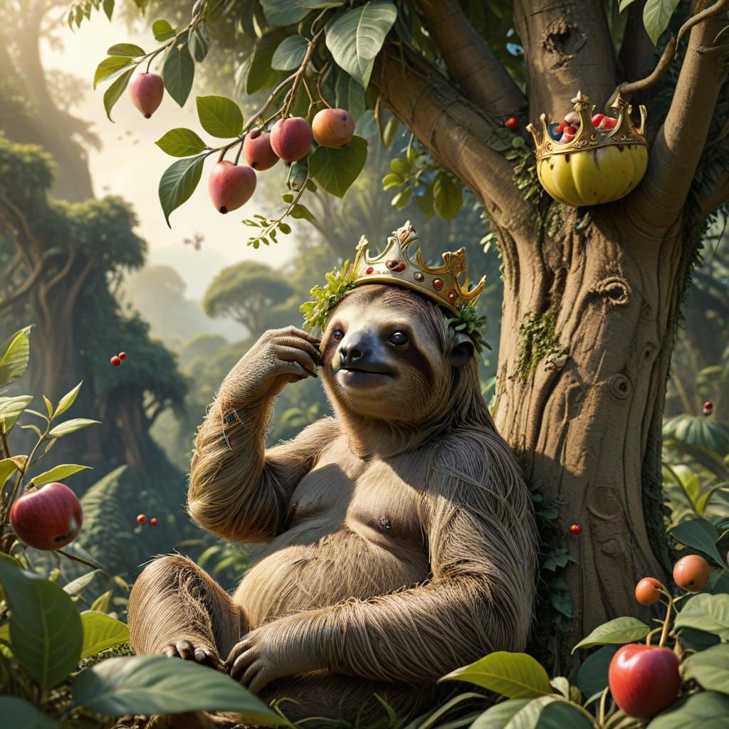 King Sloth Eats Forbidden Fruit in Eden
