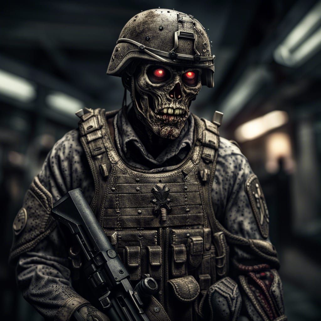 Hyperrealistic Zombie Soldier Portrait in High Definition