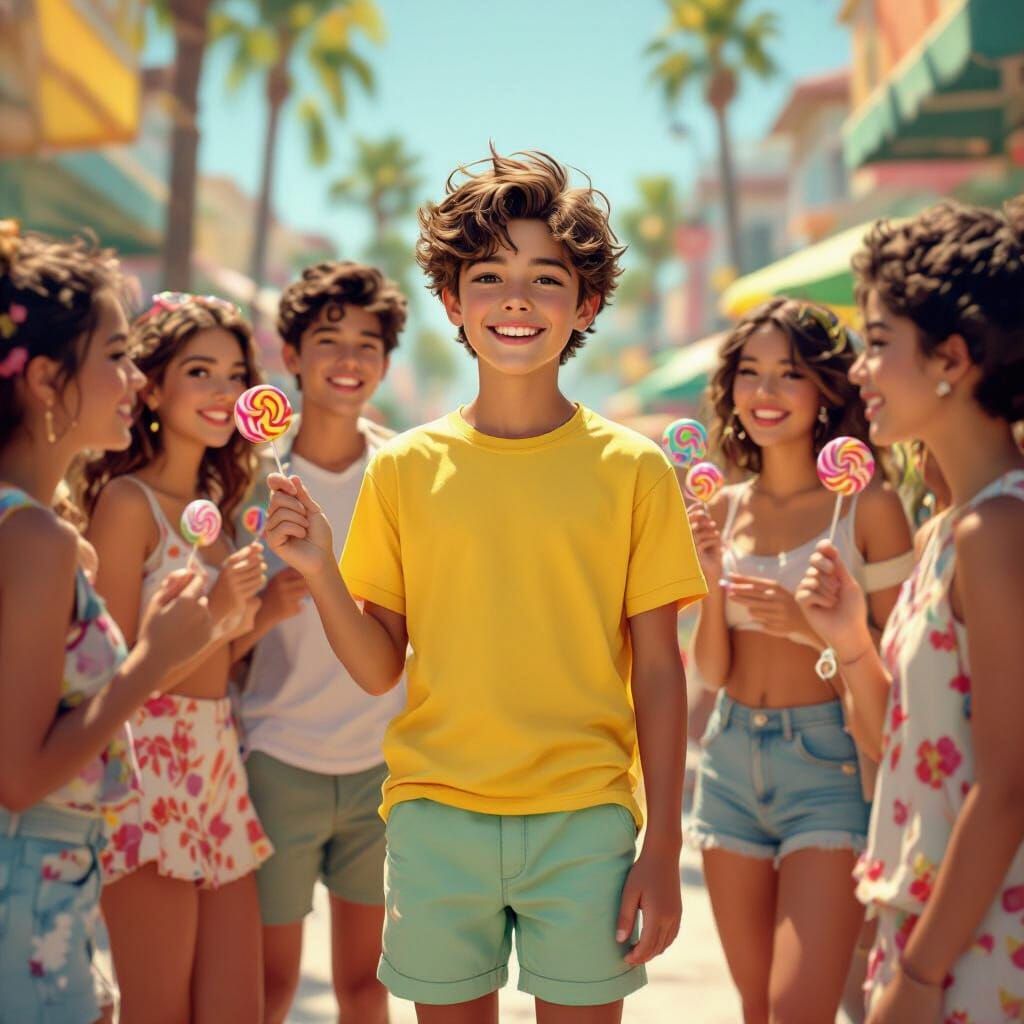 Teen Boy with Friends and Lollipops in San Diego