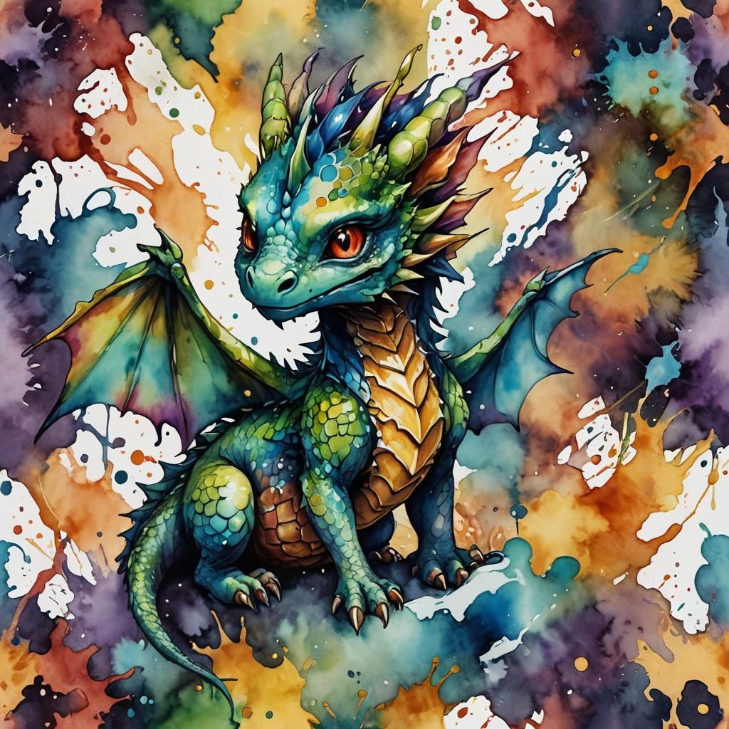 Whimsical Watercolor Baby Dragon
