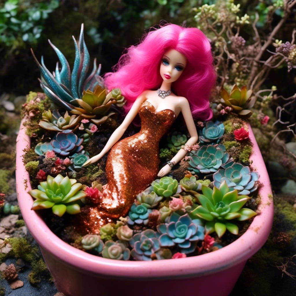Barbie Doll in Whimsical Succulent Oasis