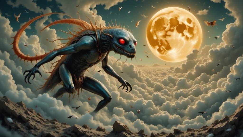 Insect Reptile Hybrids Under Golden Moon