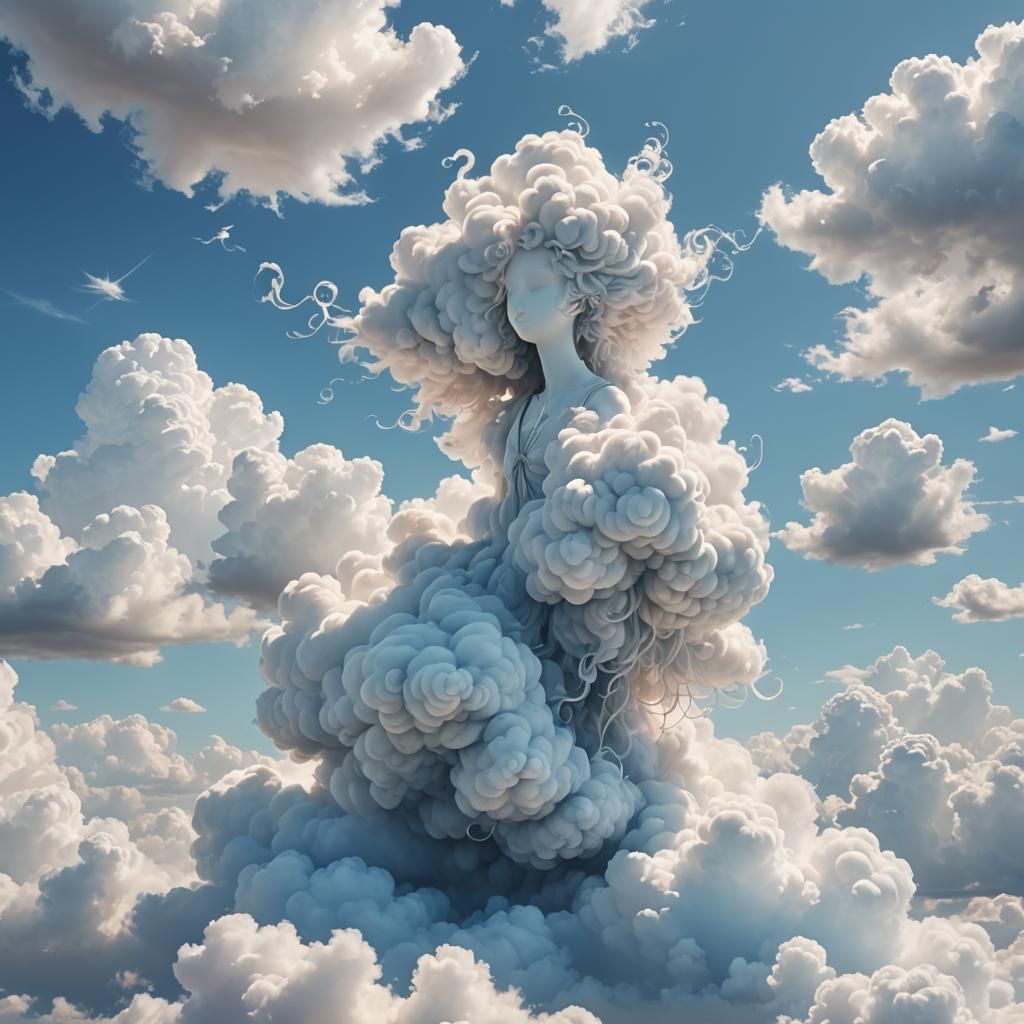 Whimsical Cloud Being in a Dreamy Blue Sky