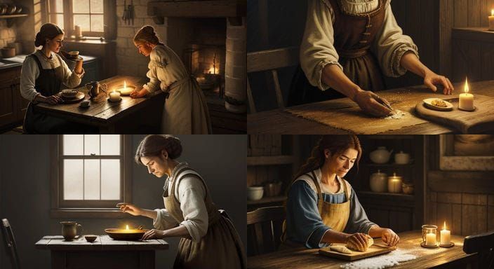 Peasant Woman Kneading Dough in Soft Candlelight