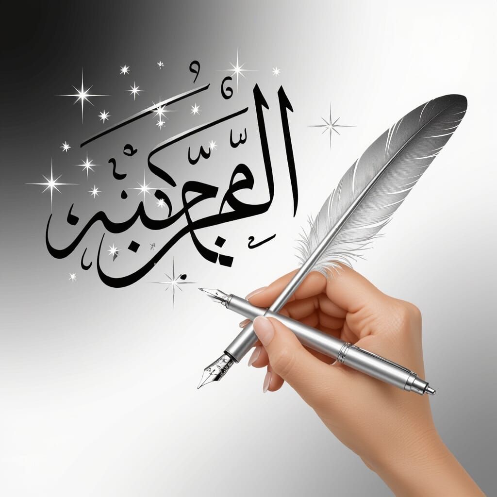 Elegant Arabic Calligraphy with Silver Feather Pen
