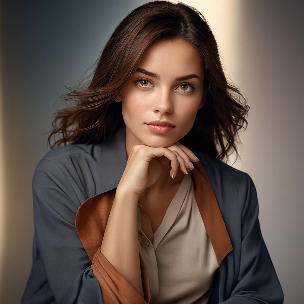 High-Fashion Portrait with Soft, Enigmatic Smile