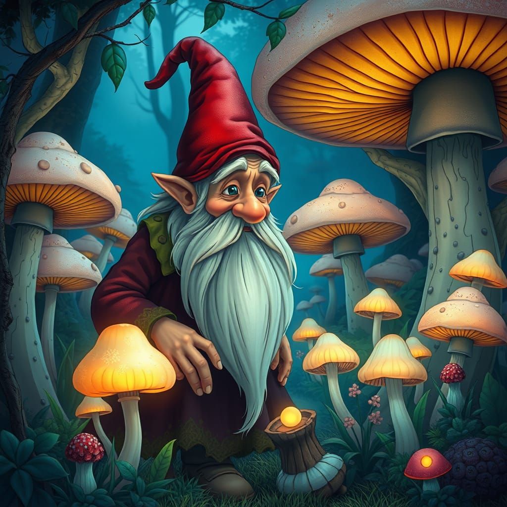 Gnome's Glowing Mushroom Garden, Ghibli-Inspired