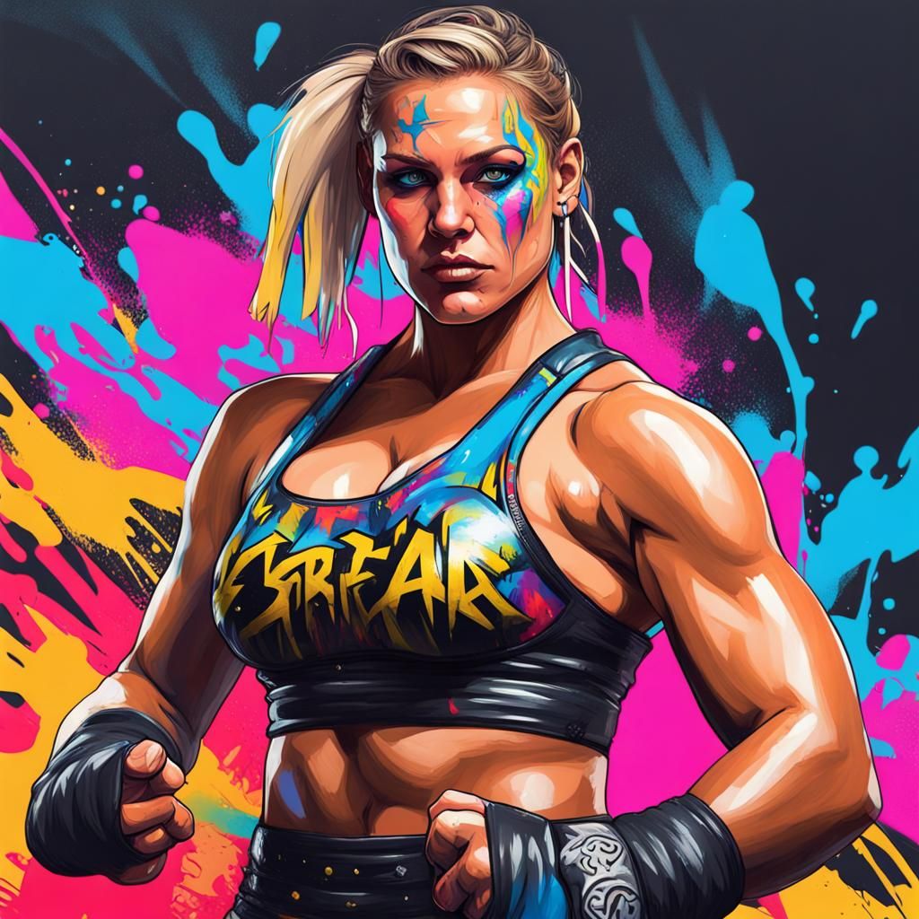 Rhea Ripley as Fantasy Barbarian Warrior in Vibrant Graffiti...