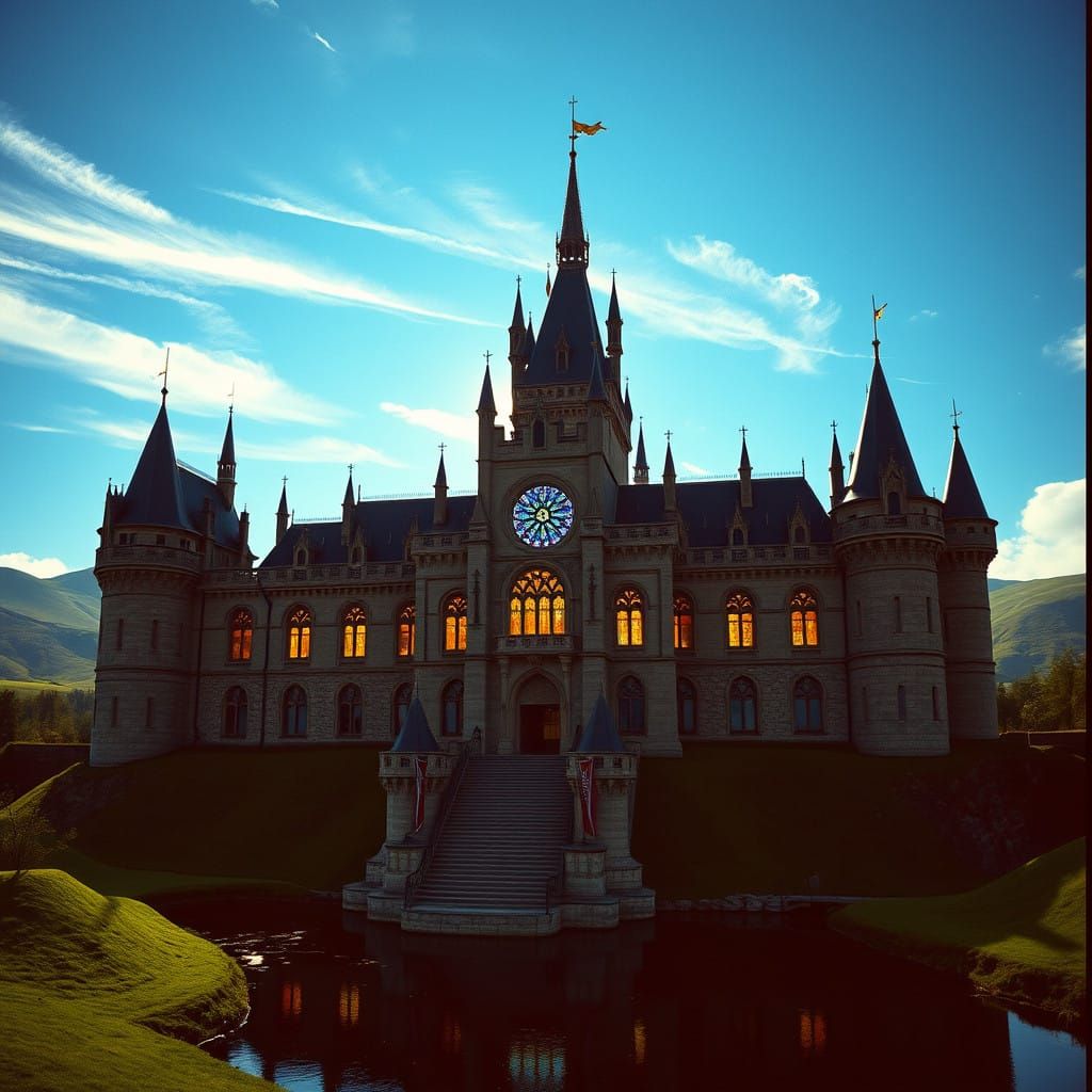 Medieval Castle Illuminated by Neon Lights