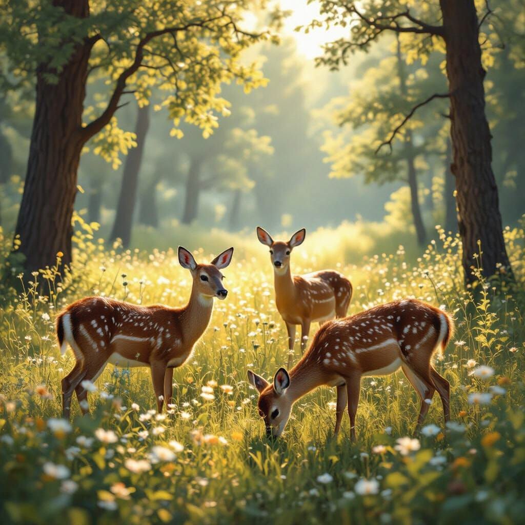 Belarus Forest Clearing: Deer Family in Hyperrealism