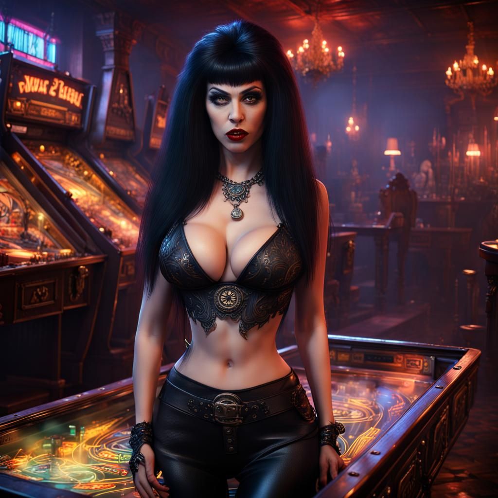 Gothic Elvira in Sinister Pinball Tavern
