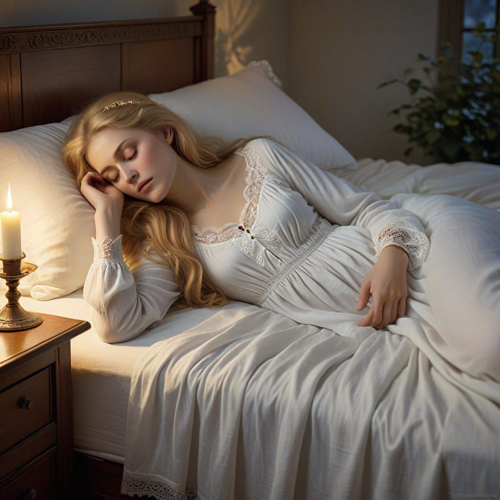 Serene Goddess in Candlelit Slumber