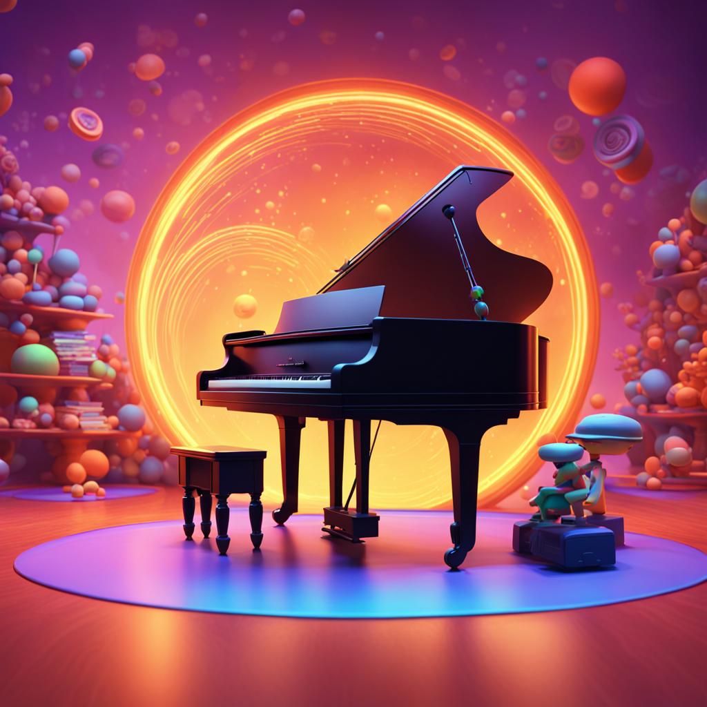 Fantastical Piano Performance in Vibrant, Cinematic Style