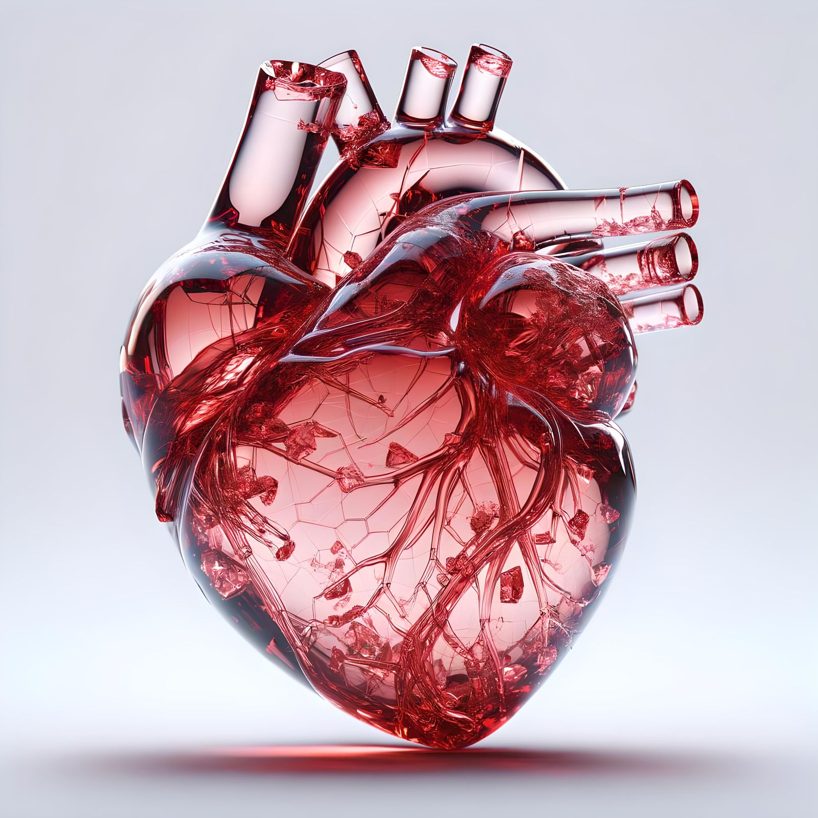 Realistic Fragile Red Glass Heart in Photorealistic Detail