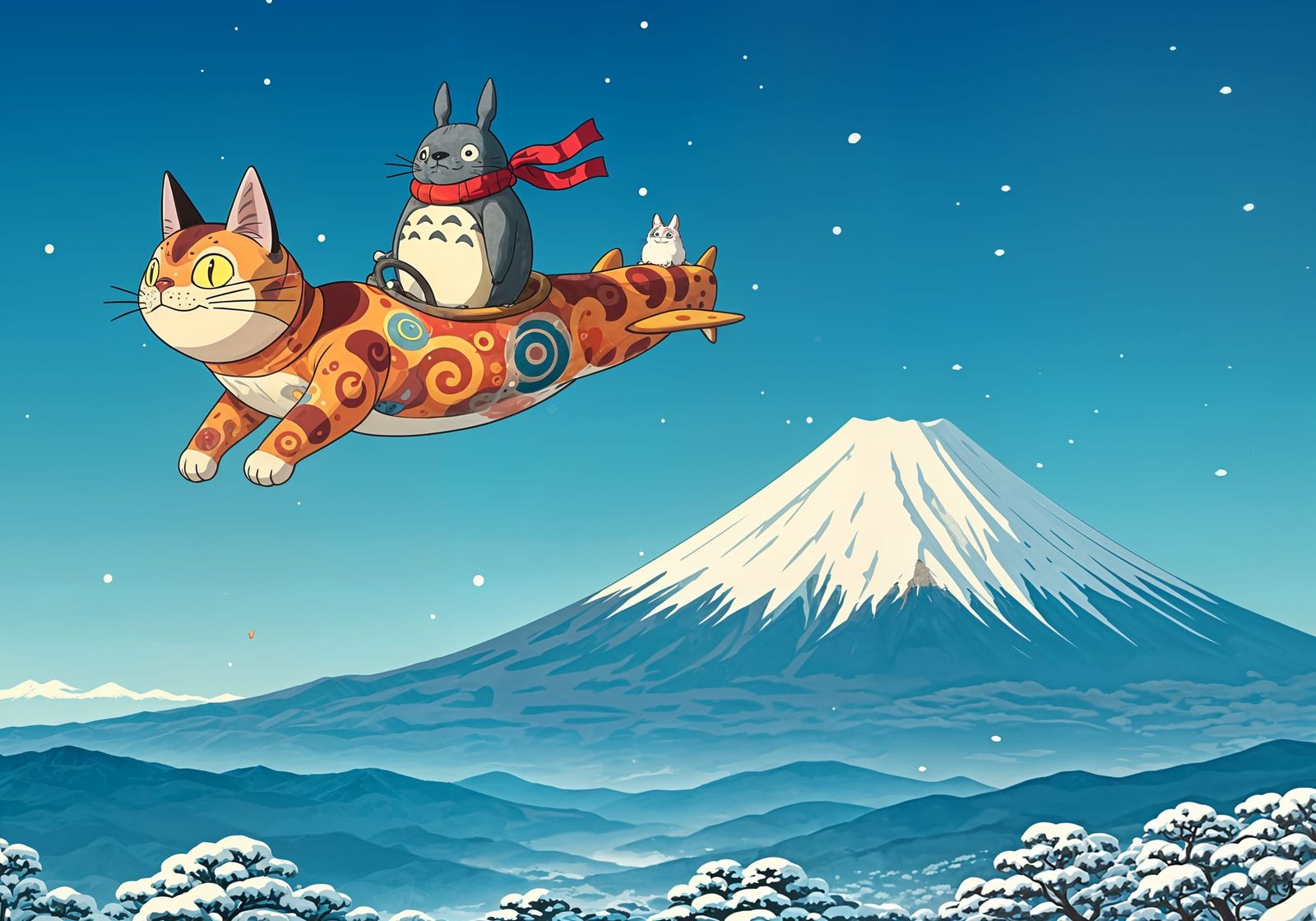 Japenese Cat Airship Soars with Totoro Over Mt Fuji